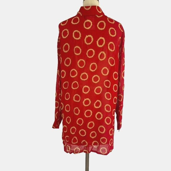 Dino Valiano Vintage 80's Womens Button Down Tunic Red Geometric Dots Size 36 Sm - Picture 4 of 8